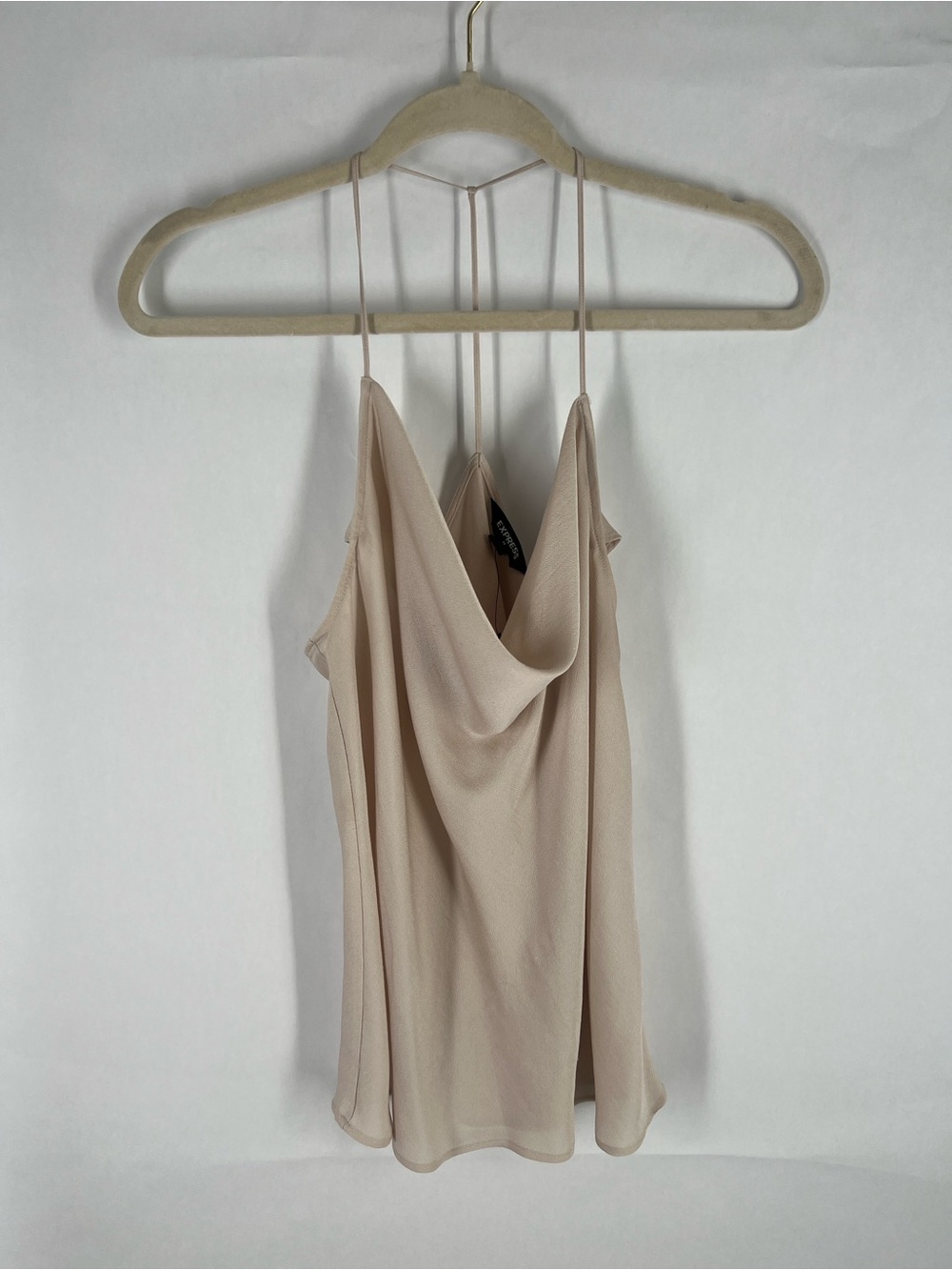 Express Light Nude‎ Chiffon Crepe Cowl Neck Spaghetti Strap Top M